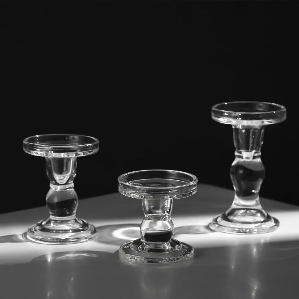 3Pcs Thicken Ins Glass Candle Holders Non-slip High Transparent Transparent Candle Tray Ornaments Durable Simple Candles Stand