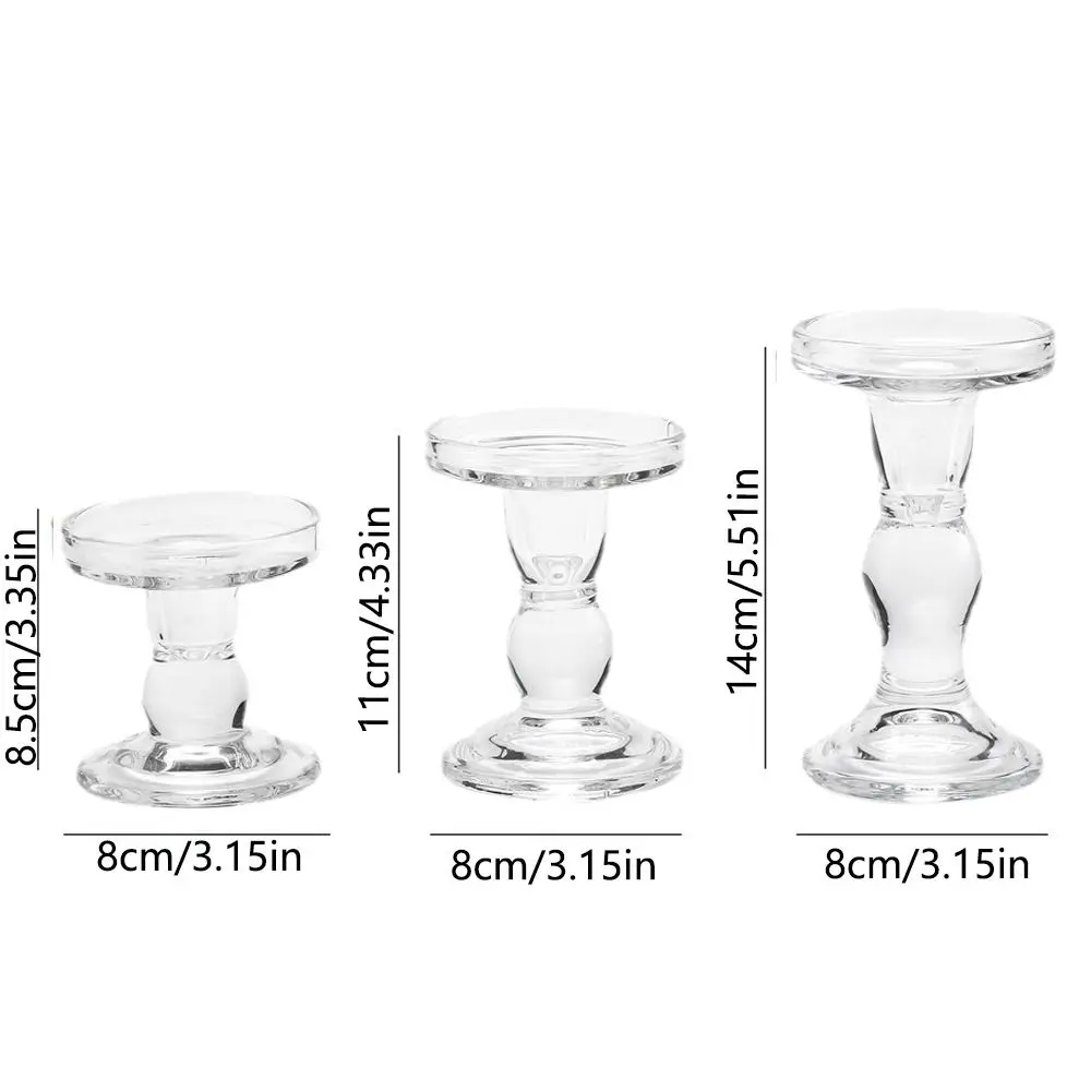 3Pcs Thicken Ins Glass Candle Holders Non-slip High Transparent Transparent Candle Tray Ornaments Durable Simple Candles Stand