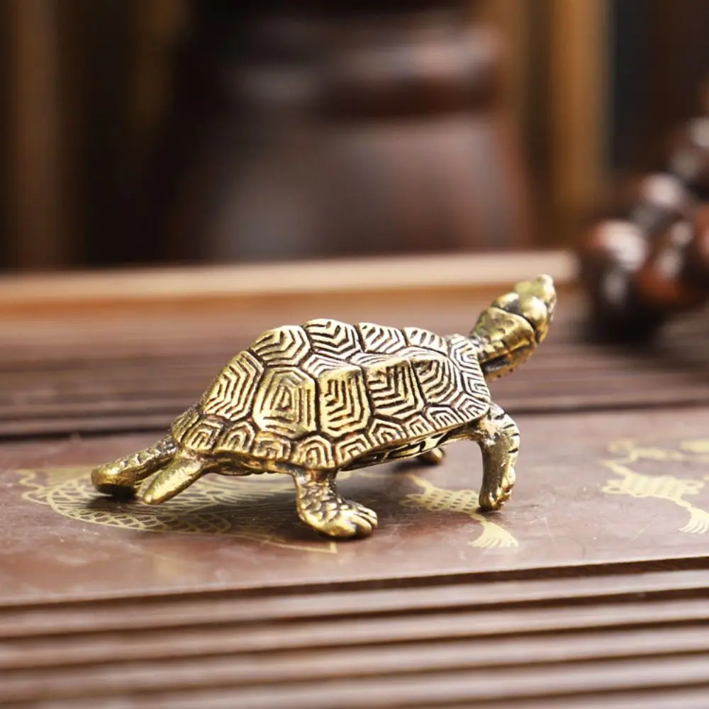 Retro Craft Gift Personal Collection Tea Pet Car Decoration Brass Tortoise Desktop Ornaments Tortoise Statue Turtle Figurines