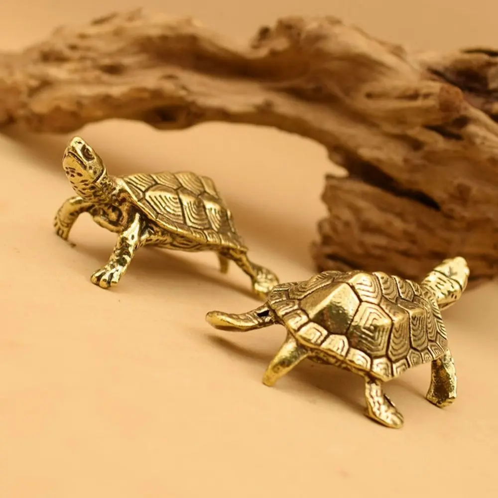 Retro Craft Gift Personal Collection Tea Pet Car Decoration Brass Tortoise Desktop Ornaments Tortoise Statue Turtle Figurines