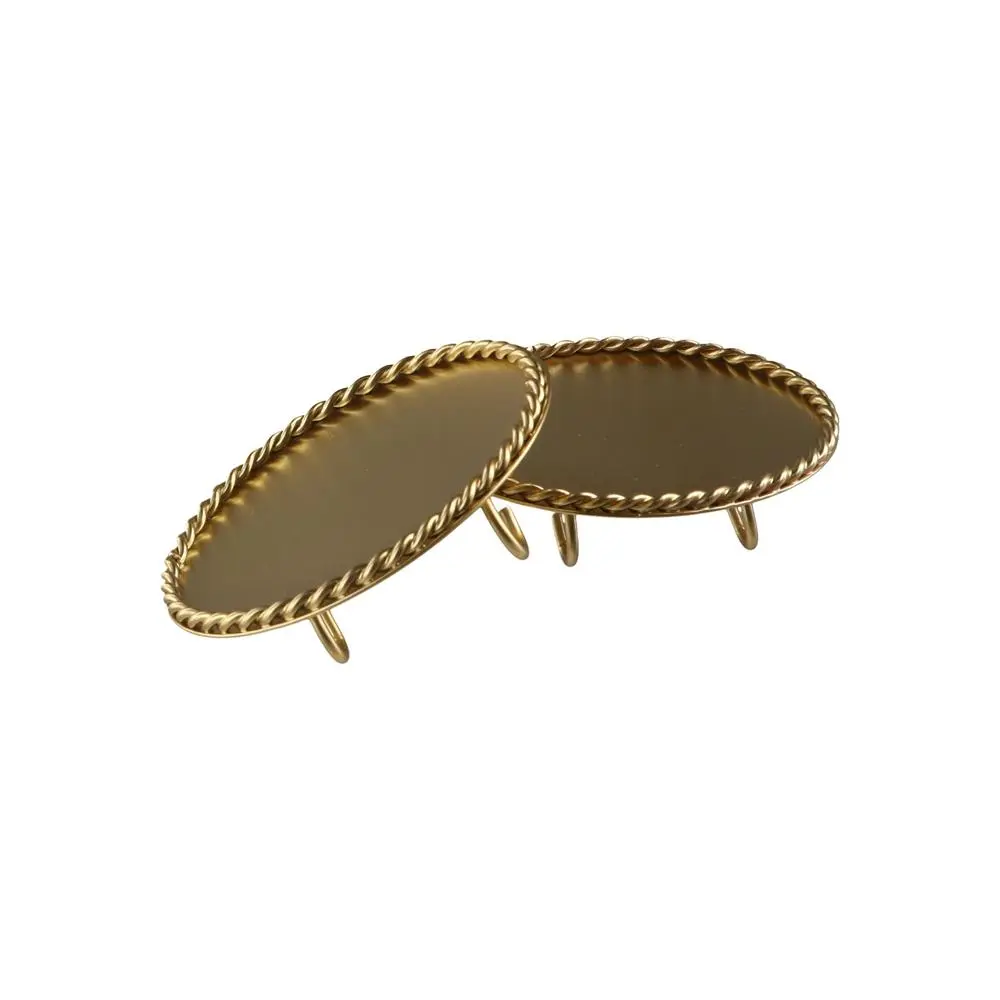 2Pcs/set Classic Romantic Round Candlestick Unique Geometry Design Gold Candle Holder Iron Art Small Storage Tray Wedding