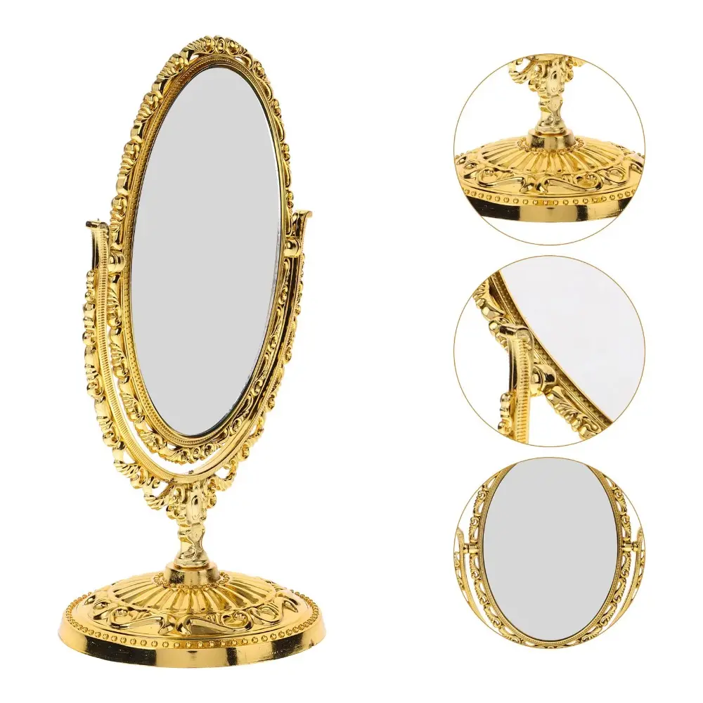 Double-sided Rotation Makeup Mirror With Frame High Definition Desktop Makeup Mirror 360 Degree Rotation Vintage Cosmetic Mirror