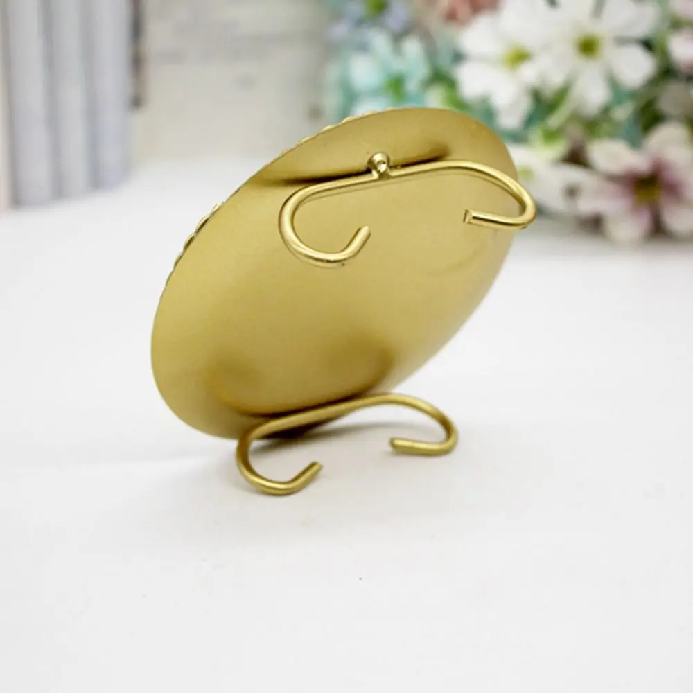 2Pcs/set Classic Romantic Round Candlestick Unique Geometry Design Gold Candle Holder Iron Art Small Storage Tray Wedding