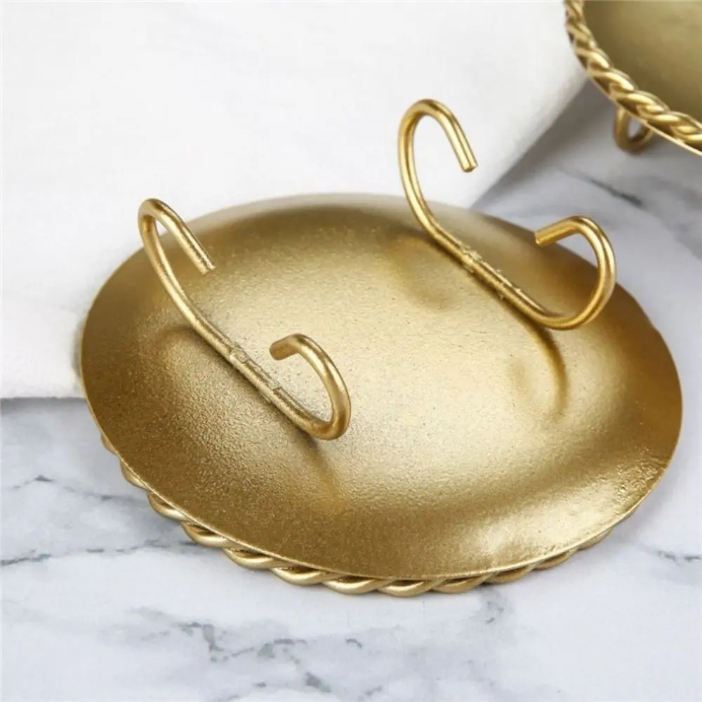 2Pcs/set Classic Romantic Round Candlestick Unique Geometry Design Gold Candle Holder Iron Art Small Storage Tray Wedding