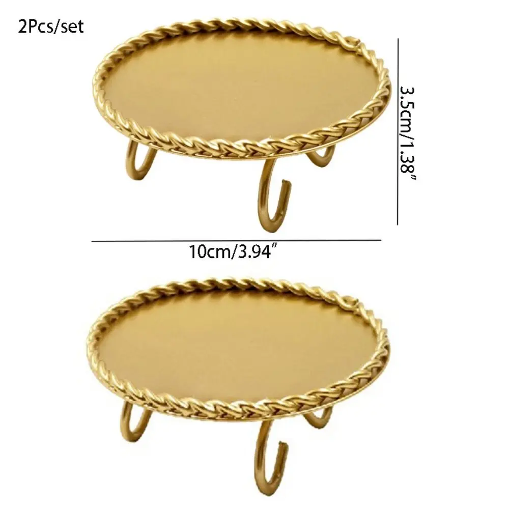 2Pcs/set Classic Romantic Round Candlestick Unique Geometry Design Gold Candle Holder Iron Art Small Storage Tray Wedding