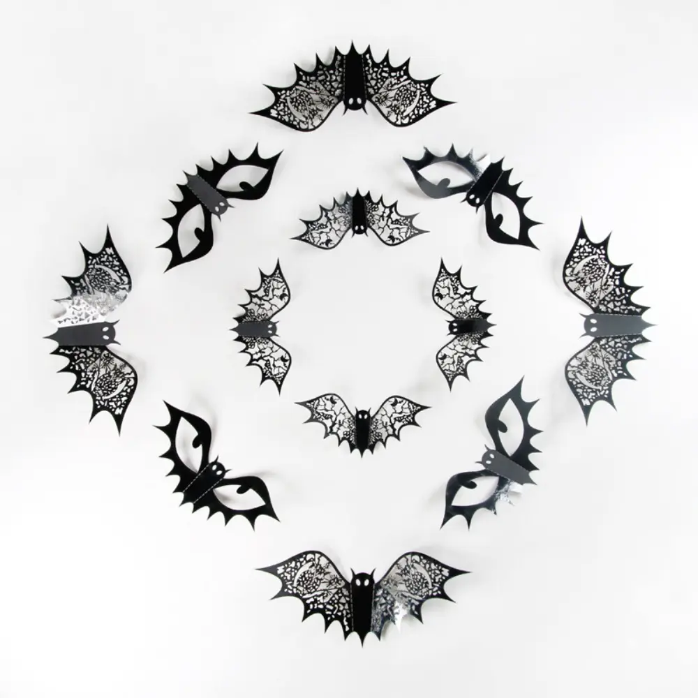 12pcs Home Decoration Accessories Black 3D Bats Sticker Realistic DIY Bat Wall Sticker PVC Cartoon Spooky Bat Decal Bar