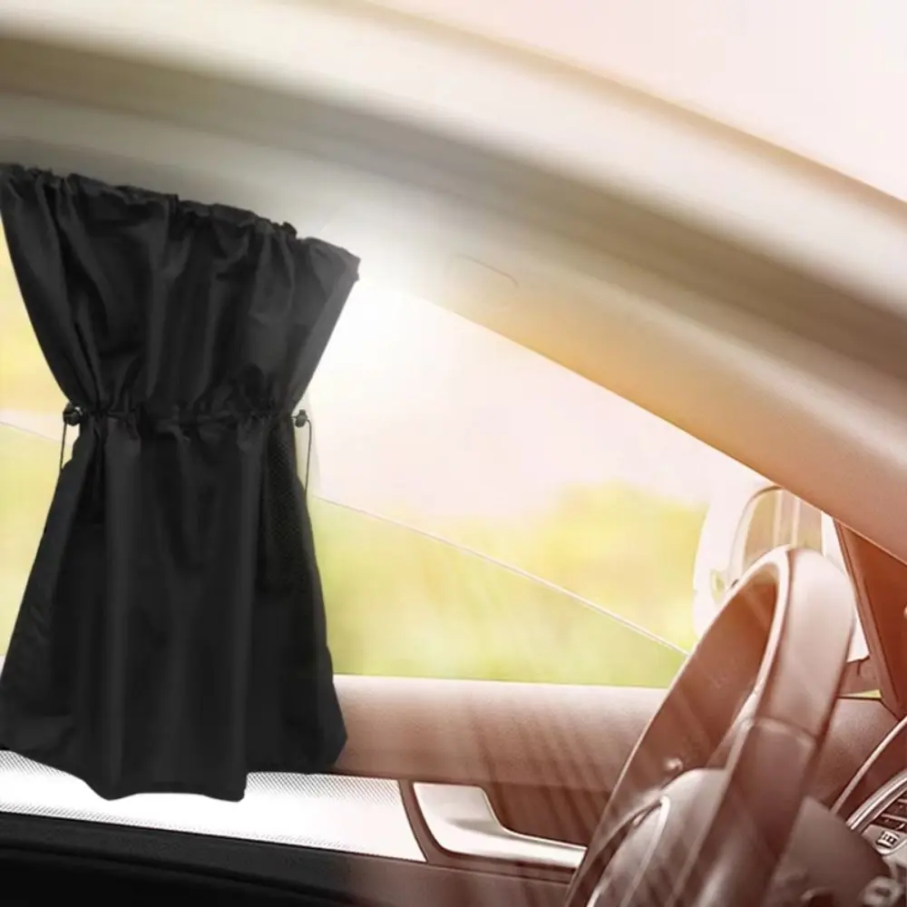 2Pcs With Suction Cup Car Curtain Heat Insulation Sun Protection Car Sunshade Hanging Type Side Window Curtain