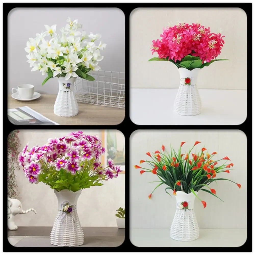 DIY Artificial Rattan Vase Eye-catching Artificial Plastic Flower Pot Handmade Rattan Design Plant Flower Basket Living Room