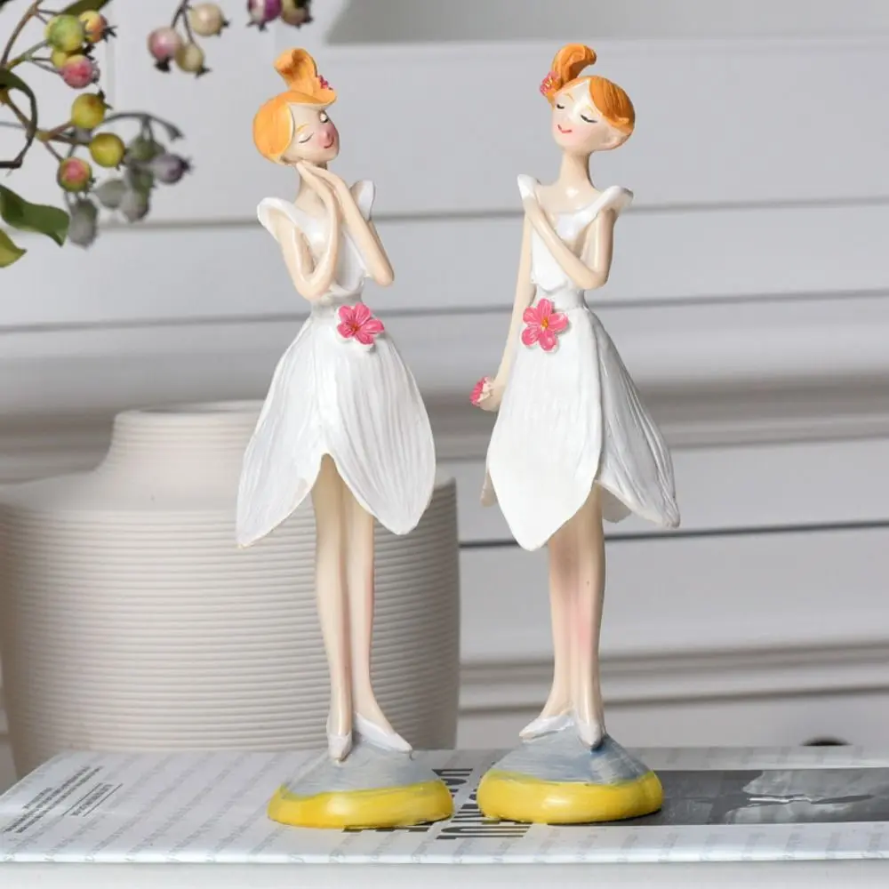 2pcs/set Nordic Angel Girl Figurines Angel Girl Flower Fairy Sisters Flower Girl Ornament Sitting Position Resin Craft