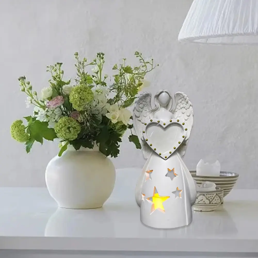Creative Exquisite Angel Candle Photo Frame Unique Handmade White Angel Candlestick Angel Ornaments Gift