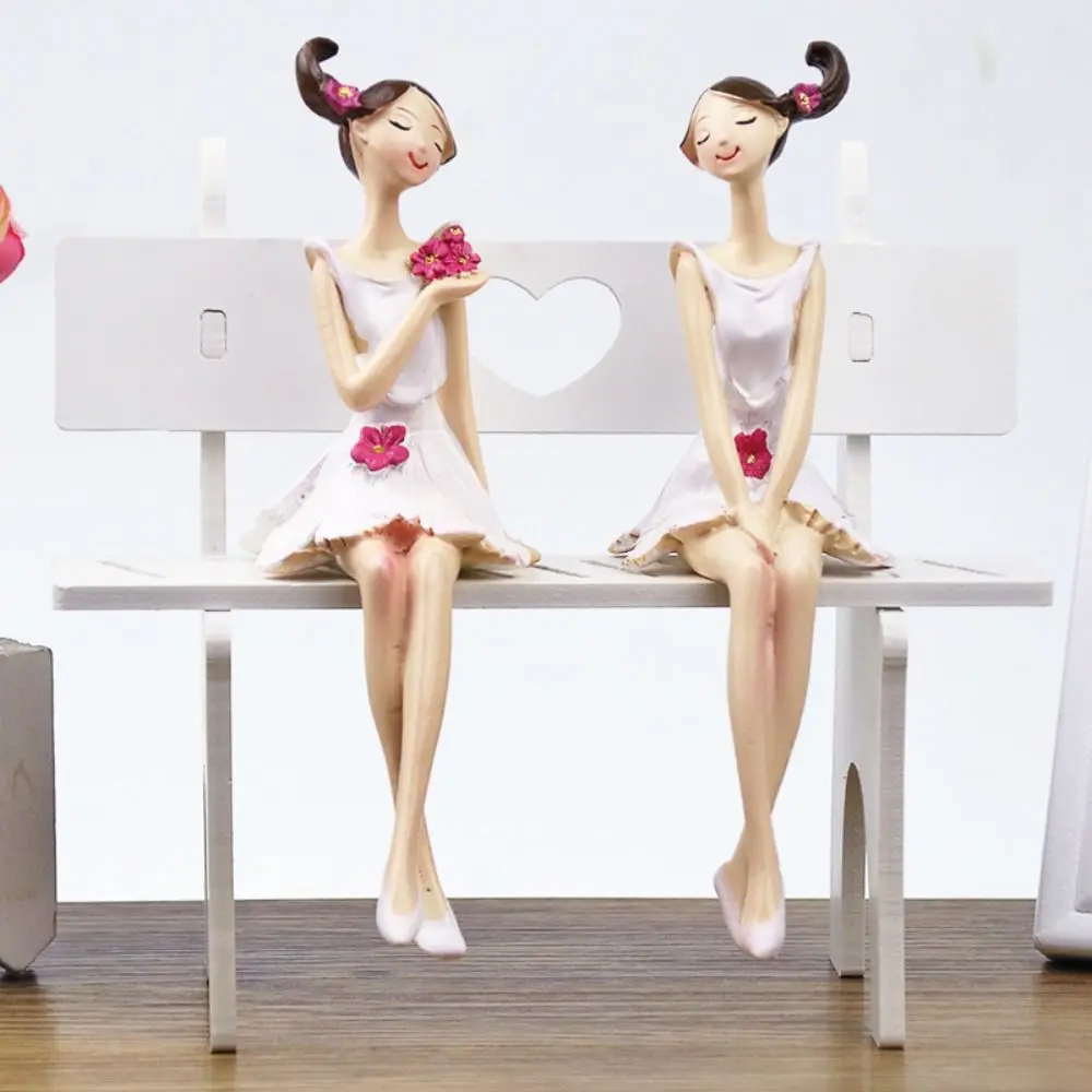 2pcs/set Nordic Angel Girl Figurines Angel Girl Flower Fairy Sisters Flower Girl Ornament Sitting Position Resin Craft