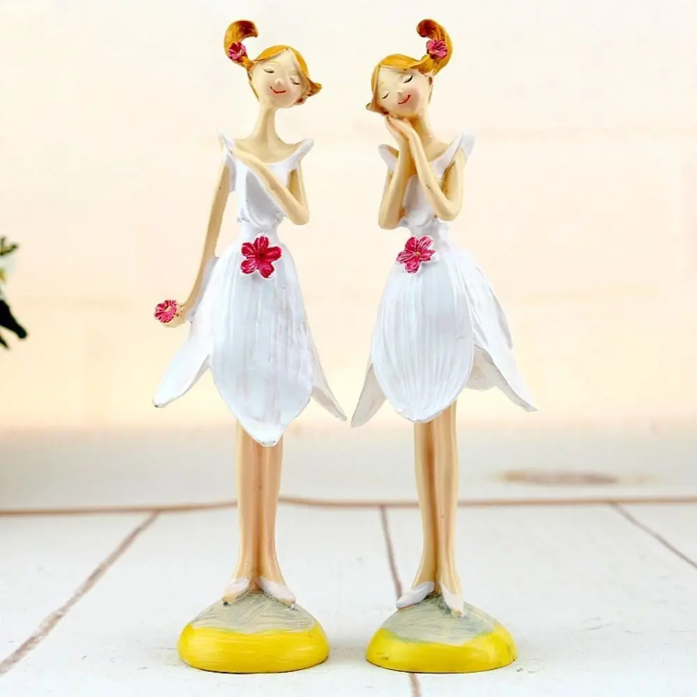 2pcs/set Nordic Angel Girl Figurines Angel Girl Flower Fairy Sisters Flower Girl Ornament Sitting Position Resin Craft