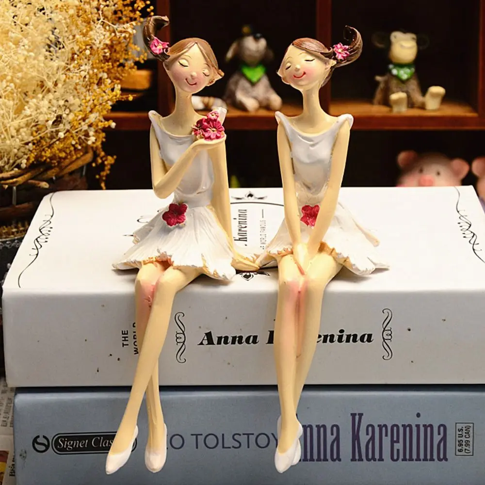 2pcs/set Nordic Angel Girl Figurines Angel Girl Flower Fairy Sisters Flower Girl Ornament Sitting Position Resin Craft