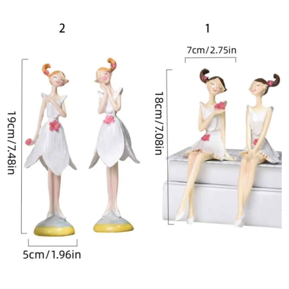2pcs/set Nordic Angel Girl Figurines Angel Girl Flower Fairy Sisters Flower Girl Ornament Sitting Position Resin Craft
