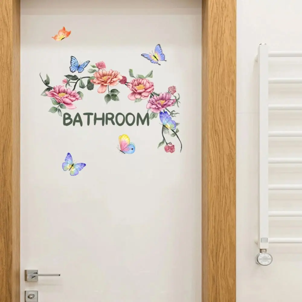 Decoration Mural Flower Butterfly Flower Sticker English Self-adhesive Bathroom Sticker Waterproof Home Decor