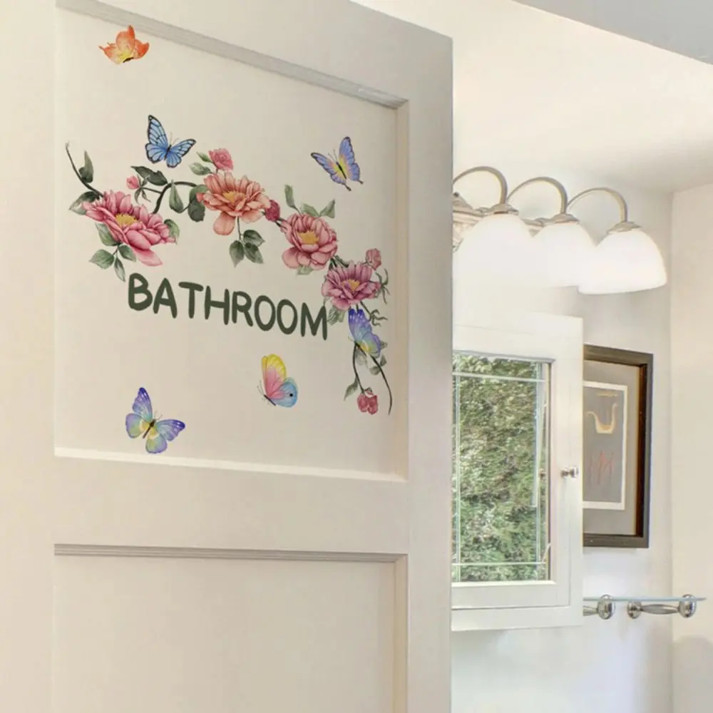 Decoration Mural Flower Butterfly Flower Sticker English Self-adhesive Bathroom Sticker Waterproof Home Decor