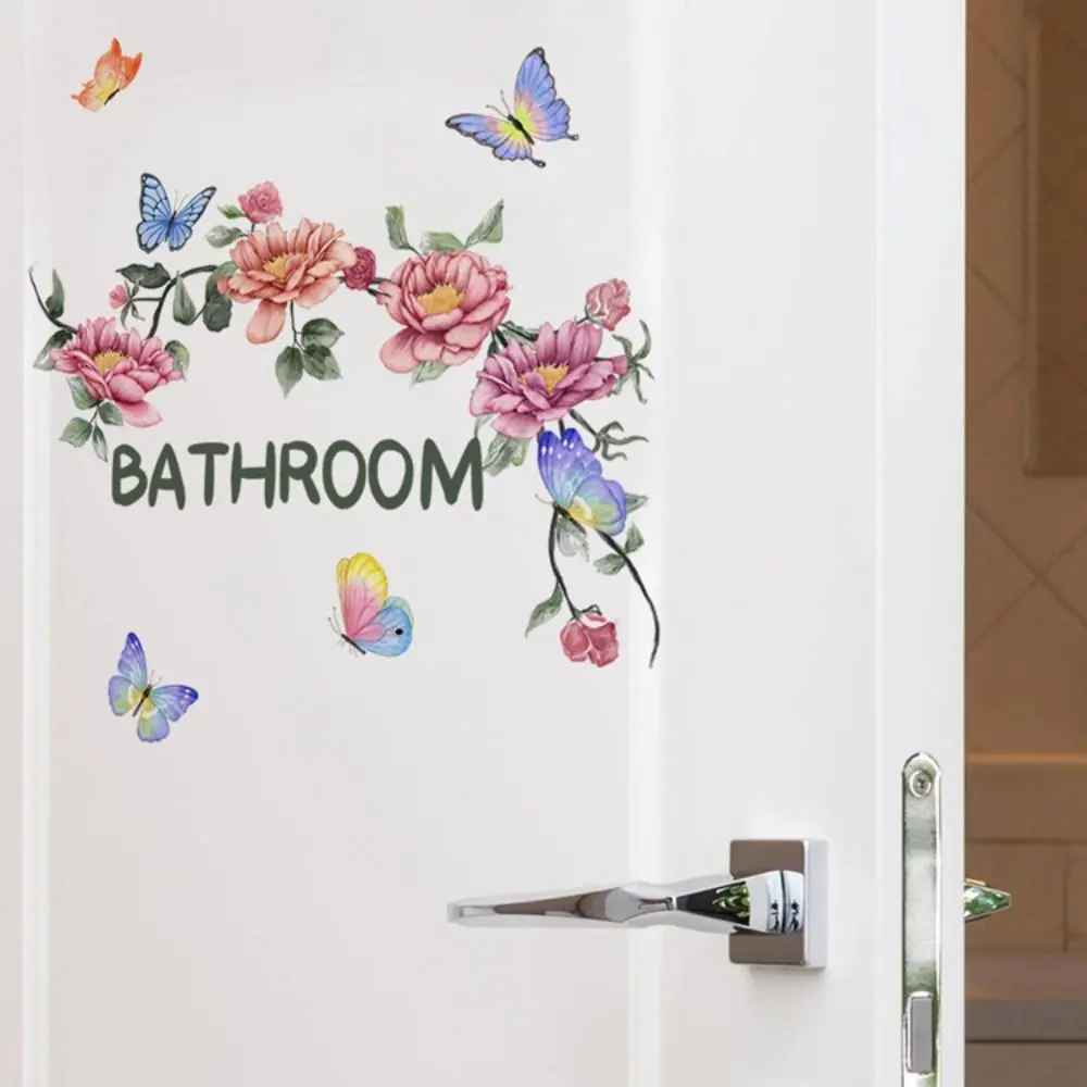 Decoration Mural Flower Butterfly Flower Sticker English Self-adhesive Bathroom Sticker Waterproof Home Decor