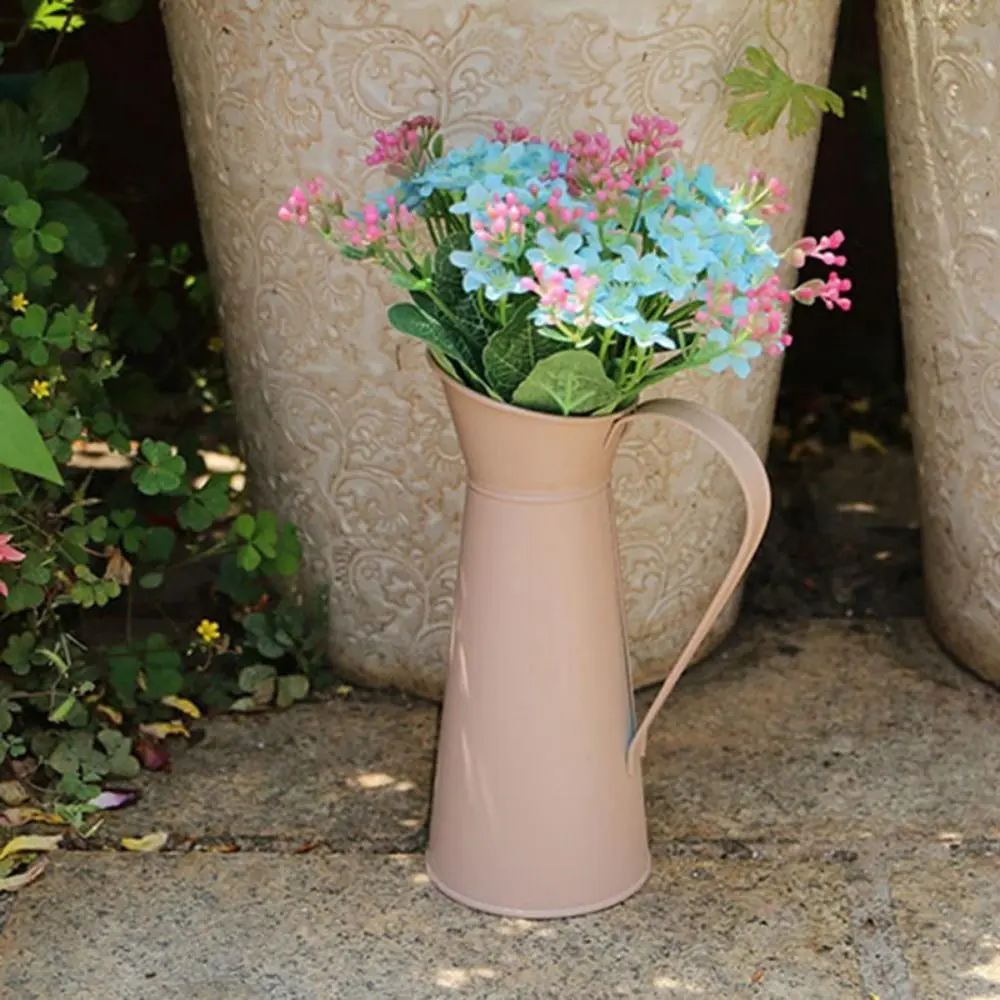 Creative Decorative Tin Flower Vase Iron Art Handicraft Flower Bucket Ornament Chic Coffee Pot Home Decor