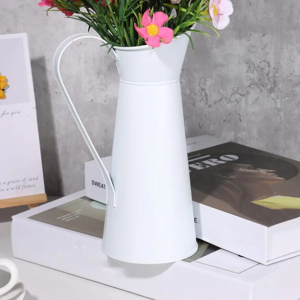 Creative Decorative Tin Flower Vase Iron Art Handicraft Flower Bucket Ornament Chic Coffee Pot Home Decor