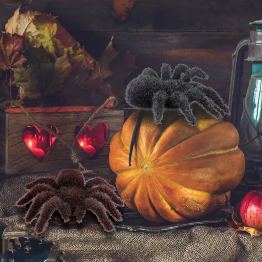 Scary Realistic Halloween Spider Ornaments 3D Cartoon simulated Hairy Spider Pendants DIY Artificial Spider Model Trick Prop
