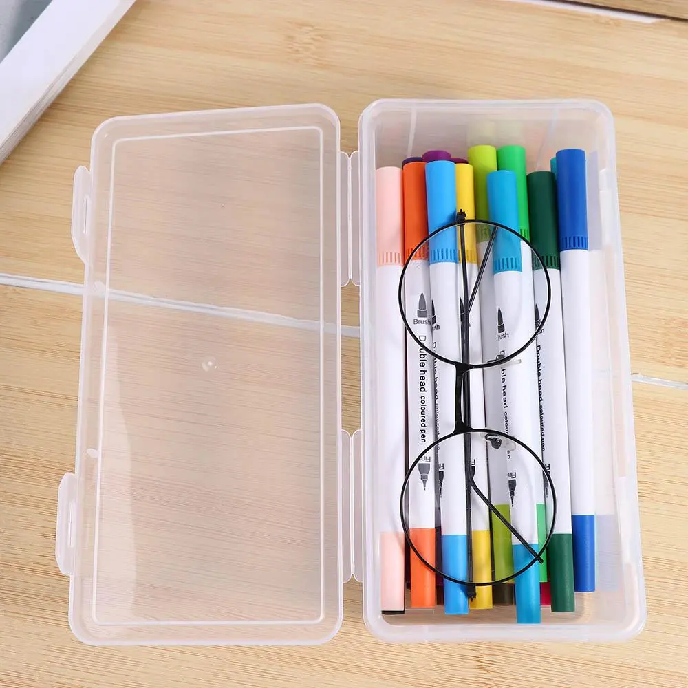 Korean Style With Buckled Pencil Box Transparent Waterproof Pen Pencil Case Dustproof Plastic Stationery Case Sundries
