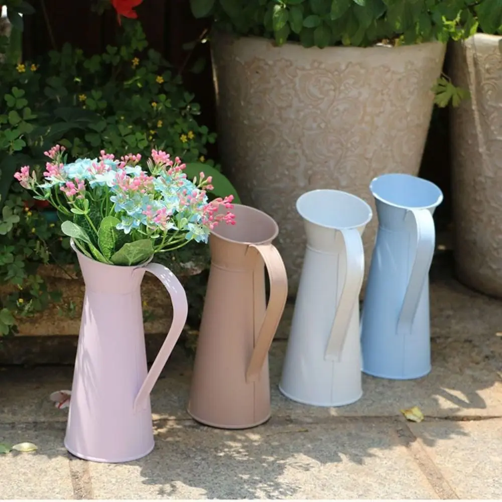 Creative Decorative Tin Flower Vase Iron Art Handicraft Flower Bucket Ornament Chic Coffee Pot Home Decor
