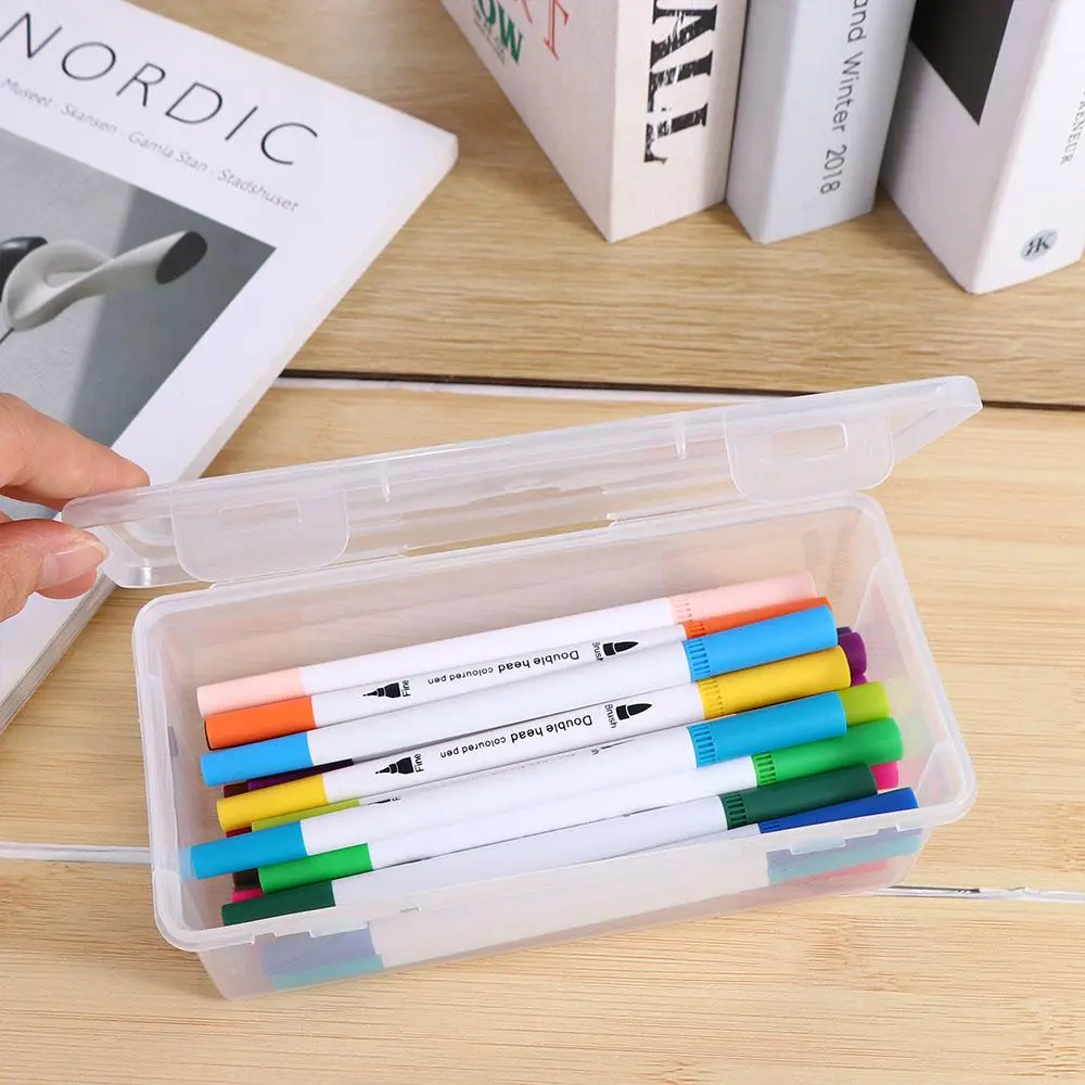 Korean Style With Buckled Pencil Box Transparent Waterproof Pen Pencil Case Dustproof Plastic Stationery Case Sundries