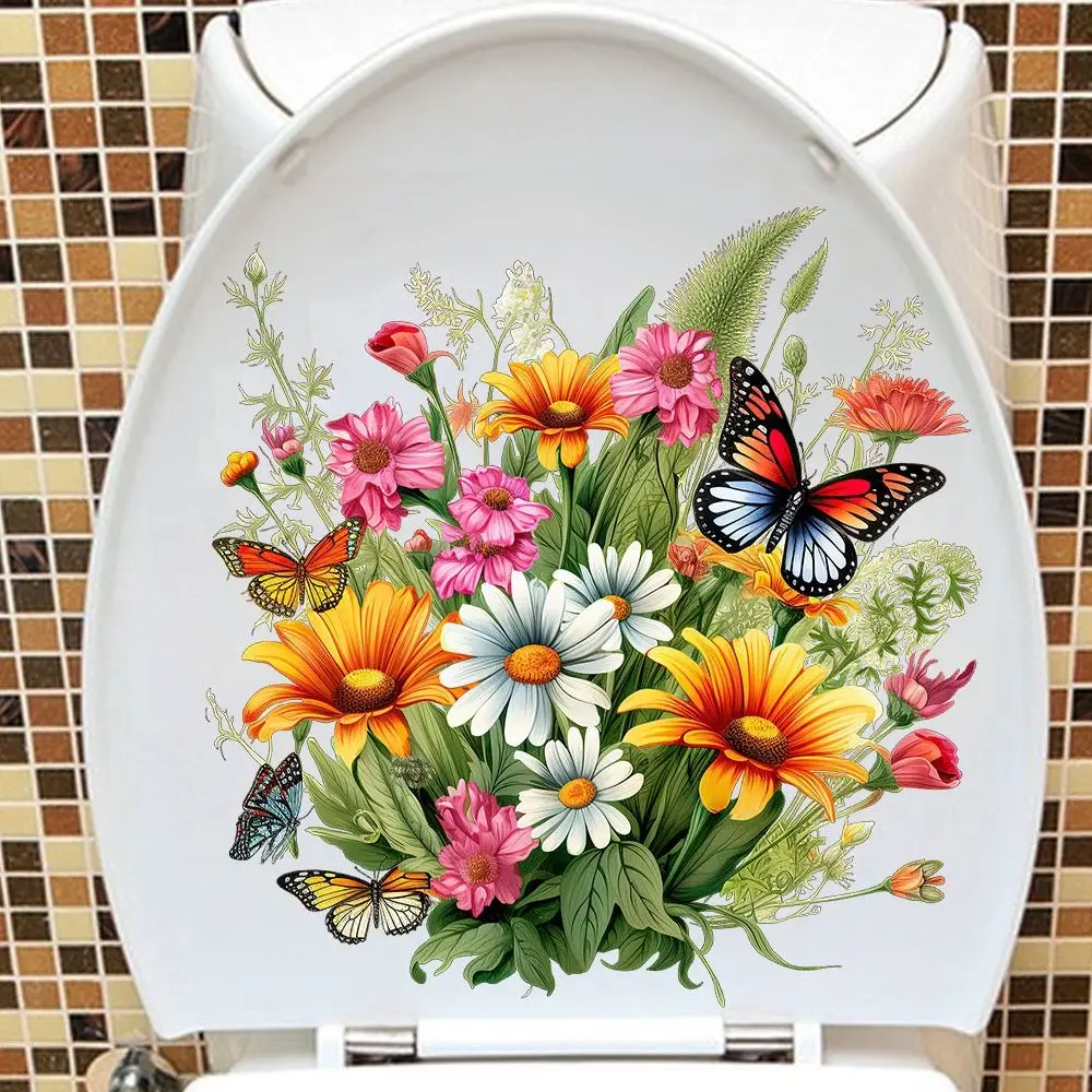 Mildew-proof Butterfly Flower Toilet Stickers Easy to Paste DIY Butterfly Flower Removable Stickers Self-Adhesive 3D