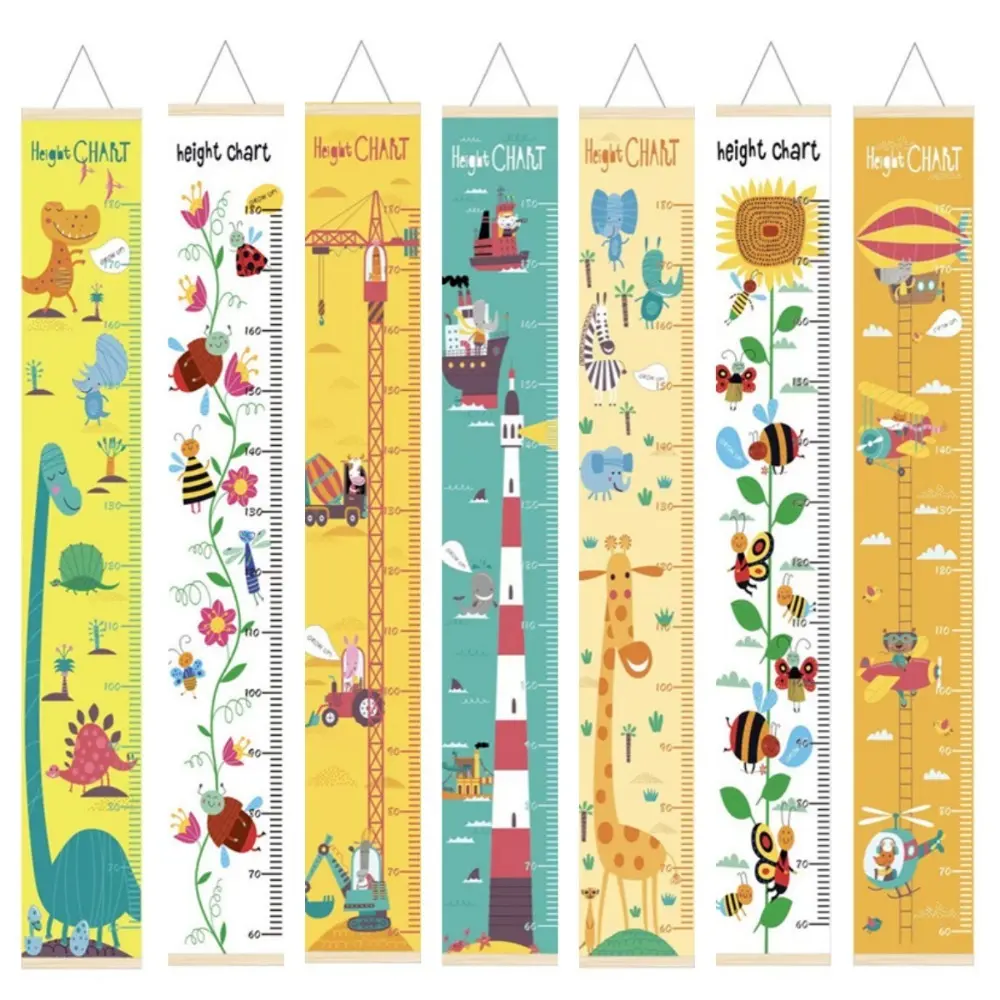 Wall Hanging Children Height Measuring Rulers with Frame Removable Height Measure Chart Roll Up Decorative Baby Growth Chart