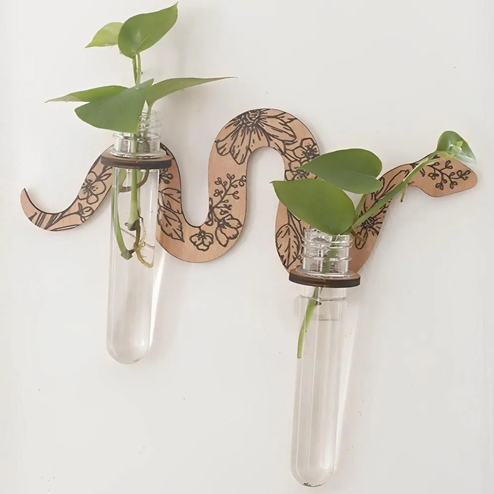 Rustic With Pipes Snake Wall Planters Uniqe Wall-Mounted Wooden Plant Pot Wooden Craft Wall Hanging Holder Living Room