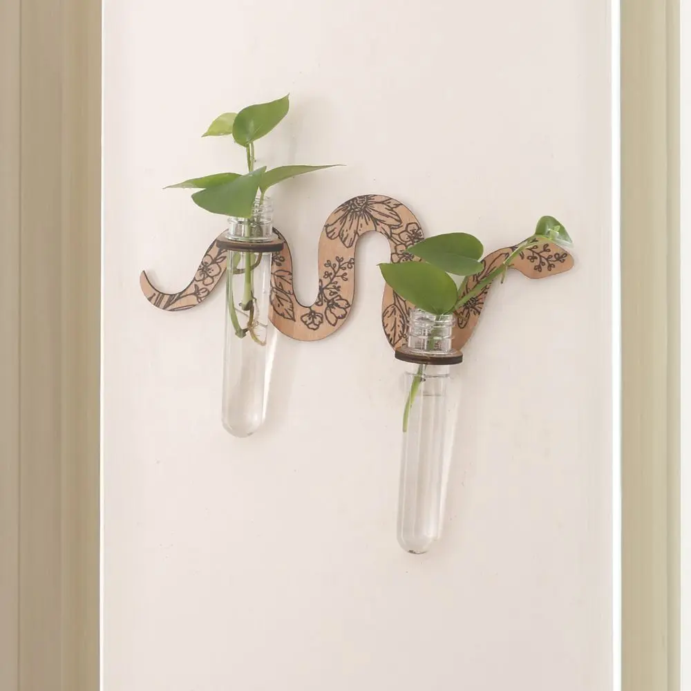 Rustic With Pipes Snake Wall Planters Uniqe Wall-Mounted Wooden Plant Pot Wooden Craft Wall Hanging Holder Living Room