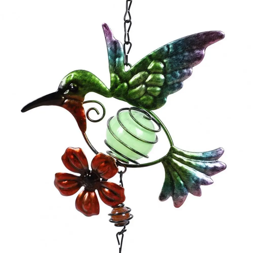 Metal Tubes Luminous Bird Wind Chime Wrought Iron Handicraft Hummingbird Wind Chime With Glowing Ball Garden Hanging Bells