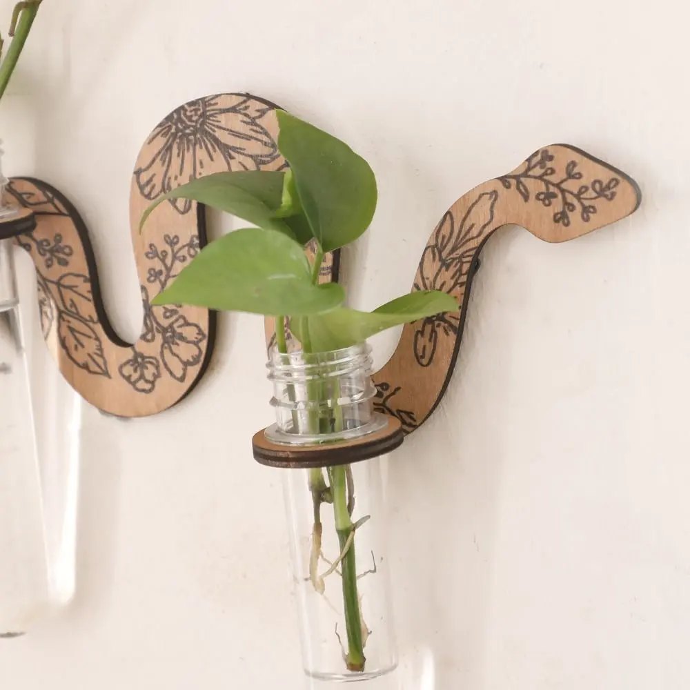 Rustic With Pipes Snake Wall Planters Uniqe Wall-Mounted Wooden Plant Pot Wooden Craft Wall Hanging Holder Living Room