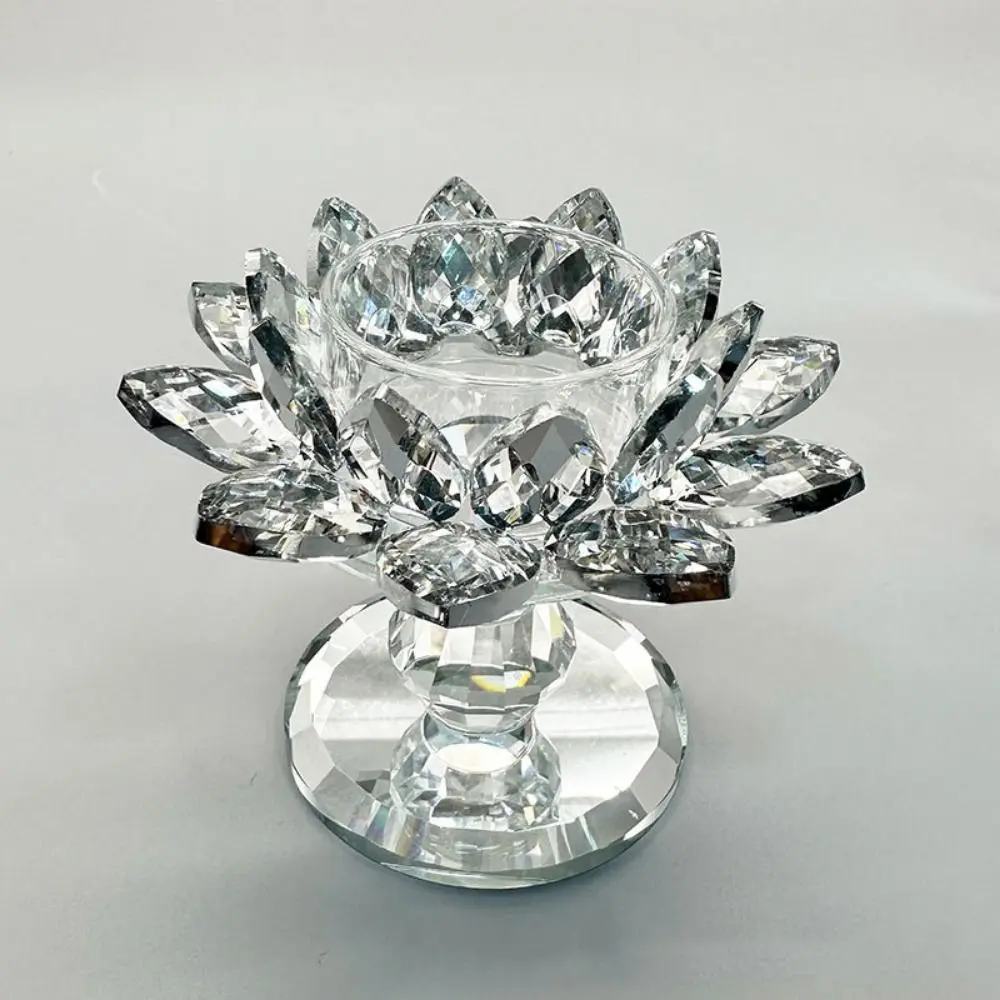 Bright Crystal Lotus Candlestick Durable Anti-slip Glass Candle Stand Elegant Ornament Lotus Flower Figurines Wedding Decor
