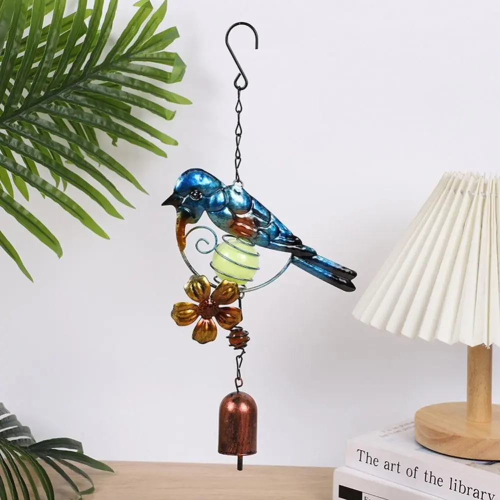 Metal Tubes Luminous Bird Wind Chime Wrought Iron Handicraft Hummingbird Wind Chime With Glowing Ball Garden Hanging Bells