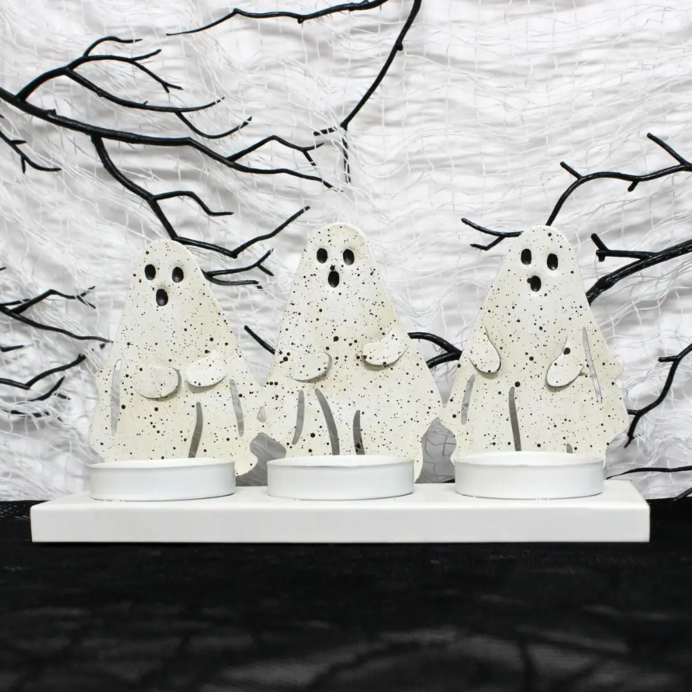 Crafts Creative Ghost Candle Stand Funny Portable Halloween Candle Holder Prop Iron Halloween Ornament Home