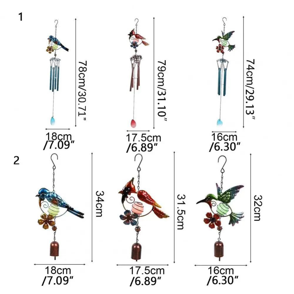 Metal Tubes Luminous Bird Wind Chime Wrought Iron Handicraft Hummingbird Wind Chime With Glowing Ball Garden Hanging Bells