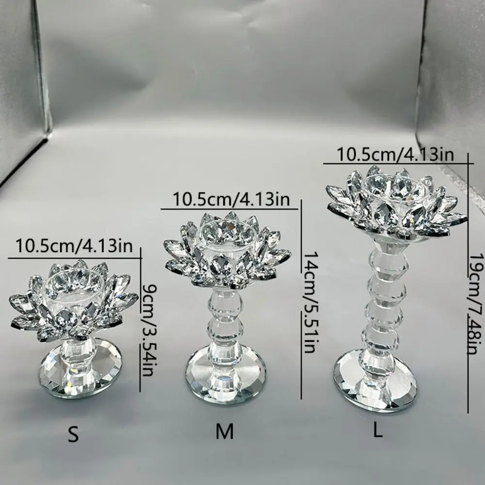 Bright Crystal Lotus Candlestick Durable Anti-slip Glass Candle Stand Elegant Ornament Lotus Flower Figurines Wedding Decor