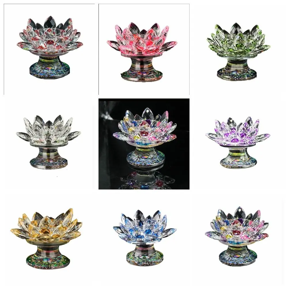 Lotus Flower Quartz Crystal Lotus Multicolor Purity Lotus Candlestick Holder Tall Feet Tall Feet Lotus Figurines