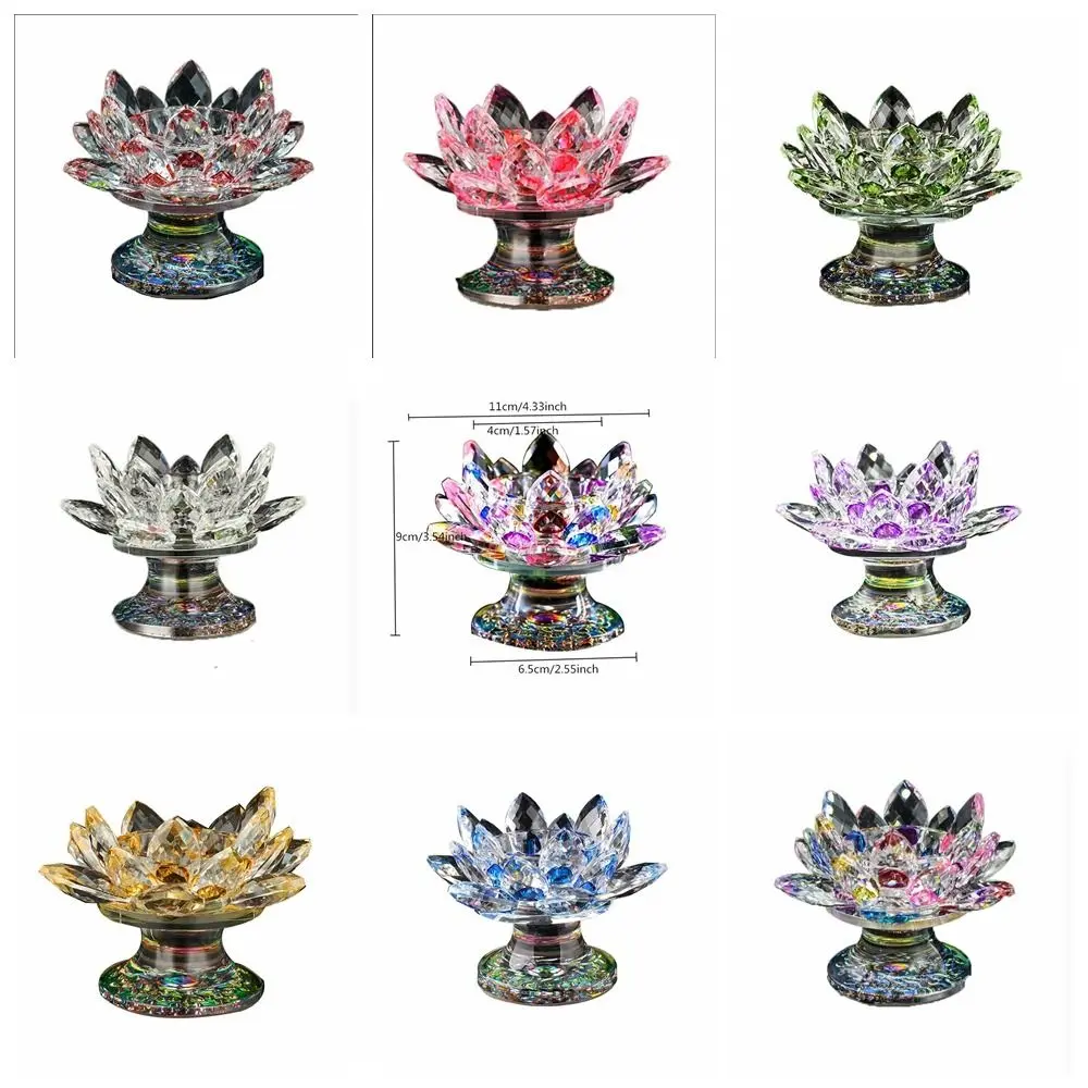 Lotus Flower Quartz Crystal Lotus Multicolor Purity Lotus Candlestick Holder Tall Feet Tall Feet Lotus Figurines