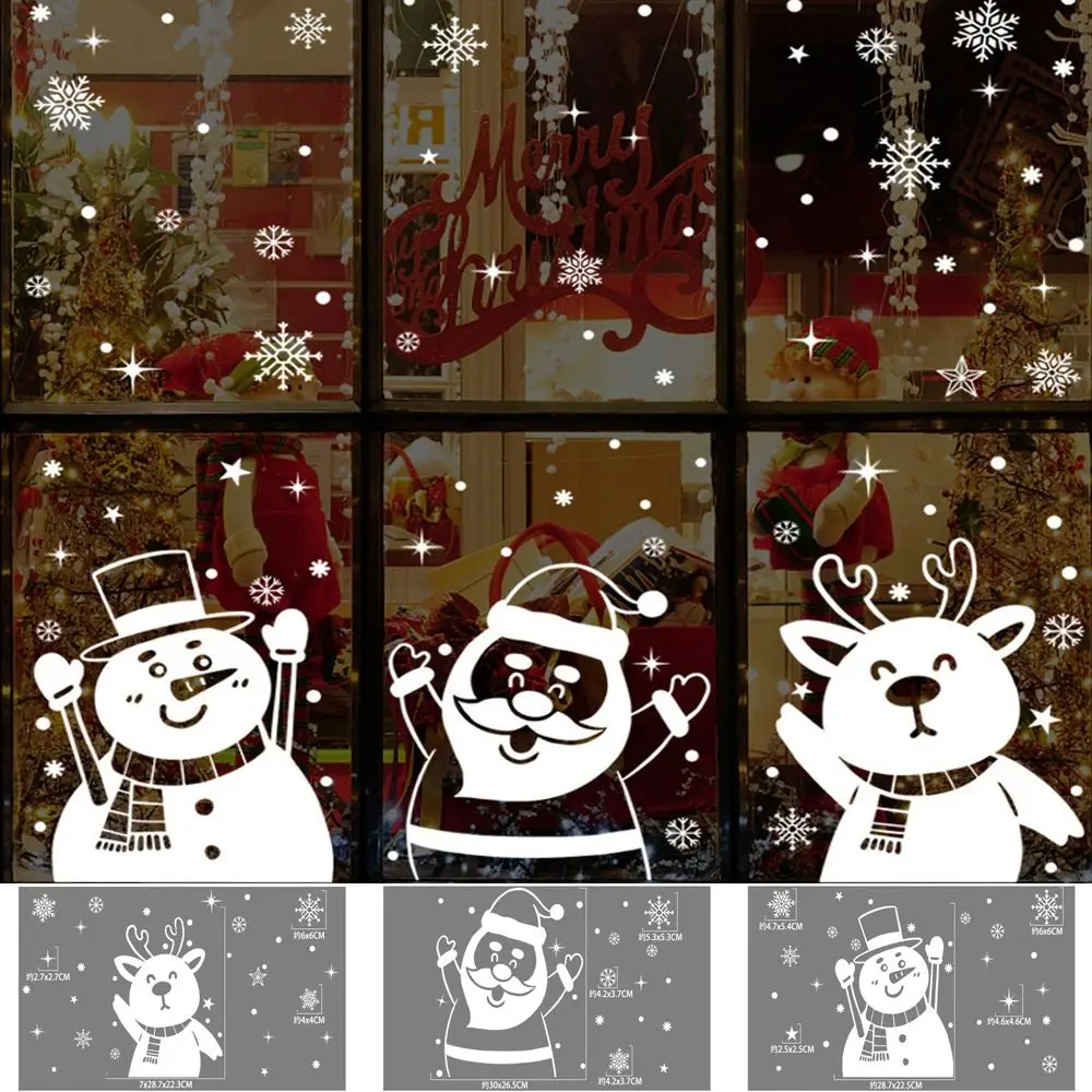 Creative White Christmas Window Stickers Santa Claus Elk Christmas Wall Sticker Snowman Large Glass Windows