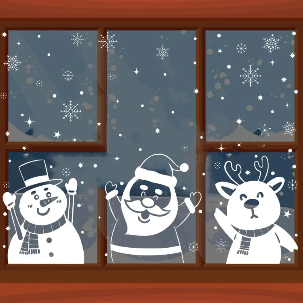 Creative White Christmas Window Stickers Santa Claus Elk Christmas Wall Sticker Snowman Large Glass Windows