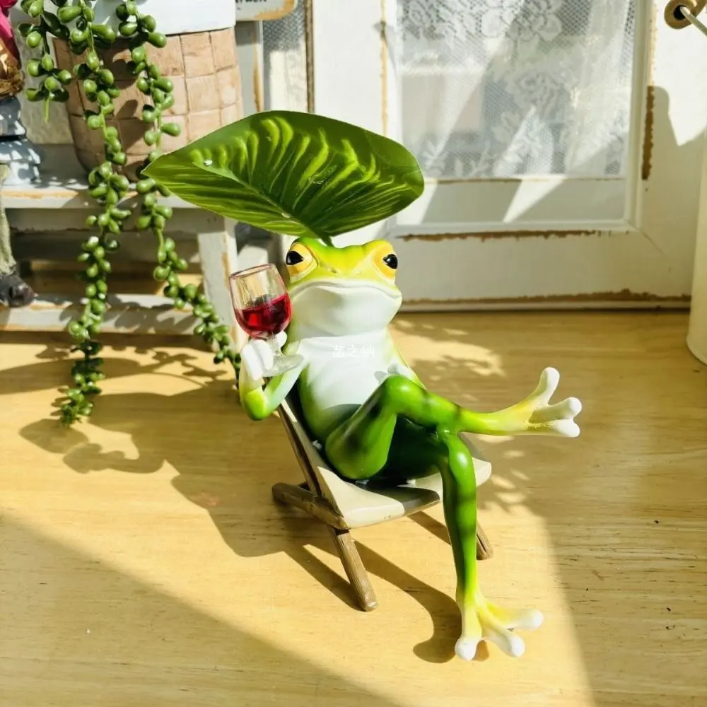 Crafts Resin Vacation Frog Ornament Cute with Leaf Garden Frog Statue Waterproof Cartoon Animal Sculpture Balcony