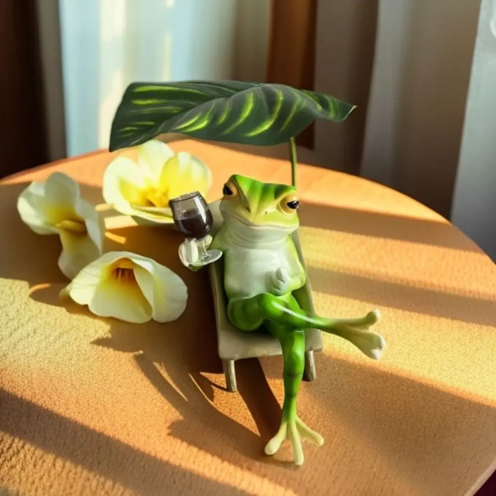 Crafts Resin Vacation Frog Ornament Cute with Leaf Garden Frog Statue Waterproof Cartoon Animal Sculpture Balcony