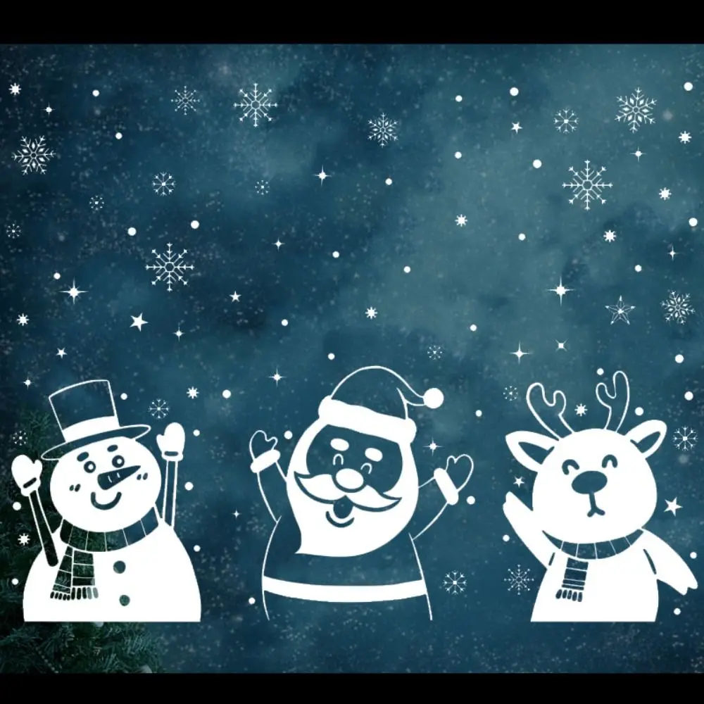 Creative White Christmas Window Stickers Santa Claus Elk Christmas Wall Sticker Snowman Large Glass Windows