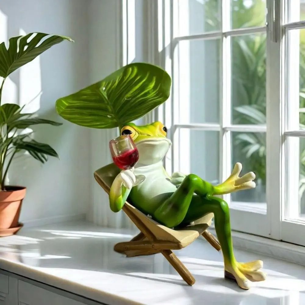 Crafts Resin Vacation Frog Ornament Cute with Leaf Garden Frog Statue Waterproof Cartoon Animal Sculpture Balcony