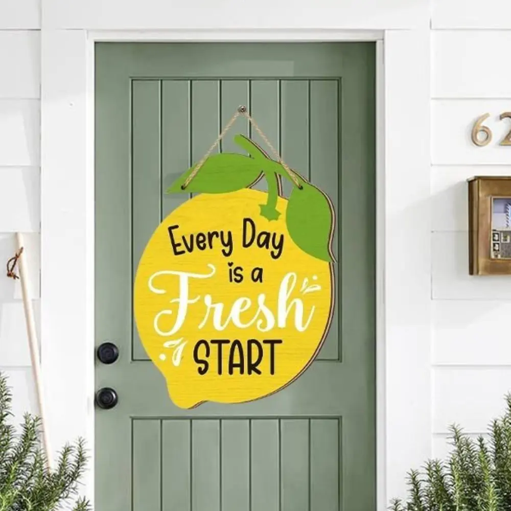 Durable Wooden Summer Lemon Signs Cartoon Wall Art Lemon Wall Ornaments Funny Welcome Hanging Board For Home Room Party