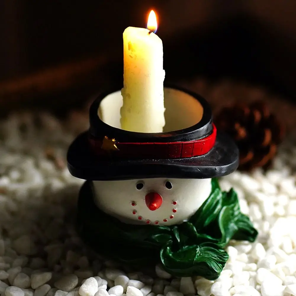 Cartoon Creative Snowman Candle Holder Realistic Retro Snowman Candlestick Resin Craft Candlestick Holder Table Decoration