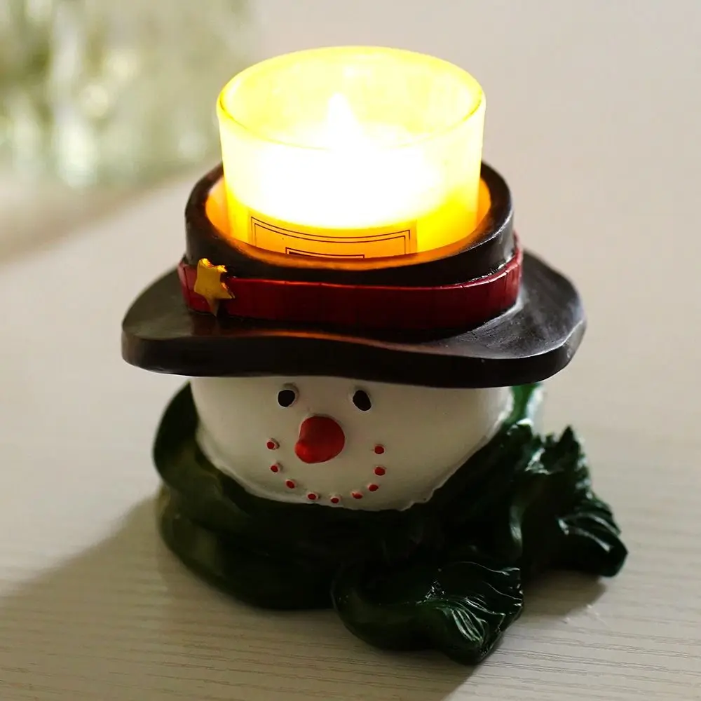 Cartoon Creative Snowman Candle Holder Realistic Retro Snowman Candlestick Resin Craft Candlestick Holder Table Decoration
