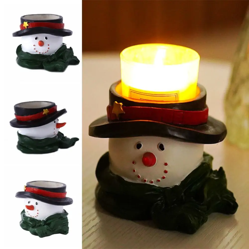 Cartoon Creative Snowman Candle Holder Realistic Retro Snowman Candlestick Resin Craft Candlestick Holder Table Decoration